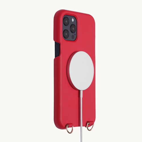 Coque iPhone MagSafe cuir avec anneaux MAX rouge