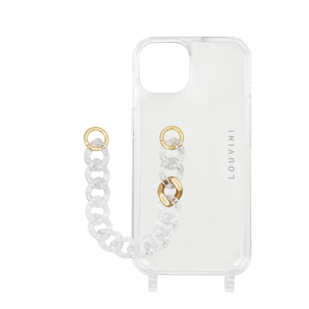Transparent phone case with small resin chain 