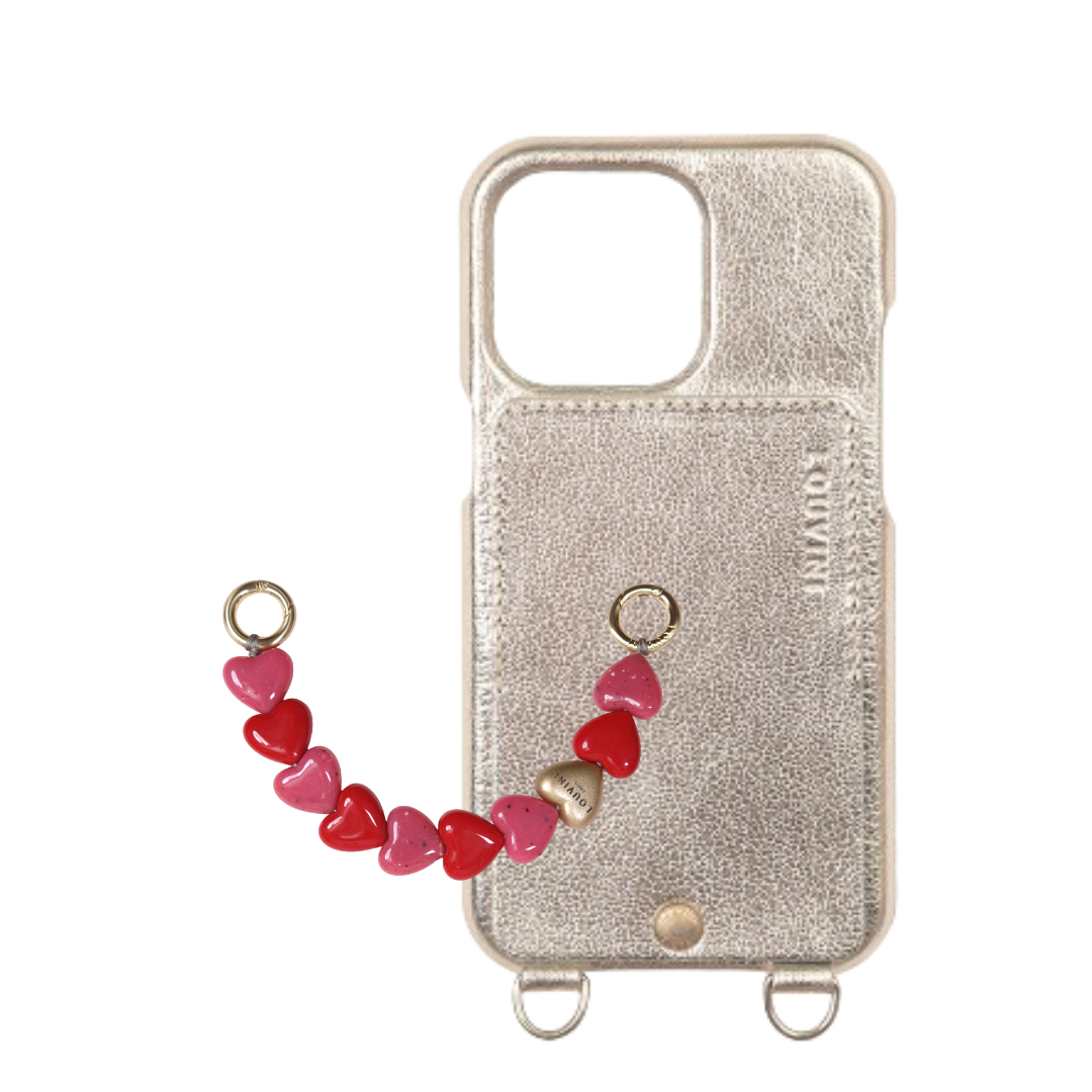 LOU GOLD-SILVER METALLIC CASE & PETIT CUORE PINK-RED CHAIN