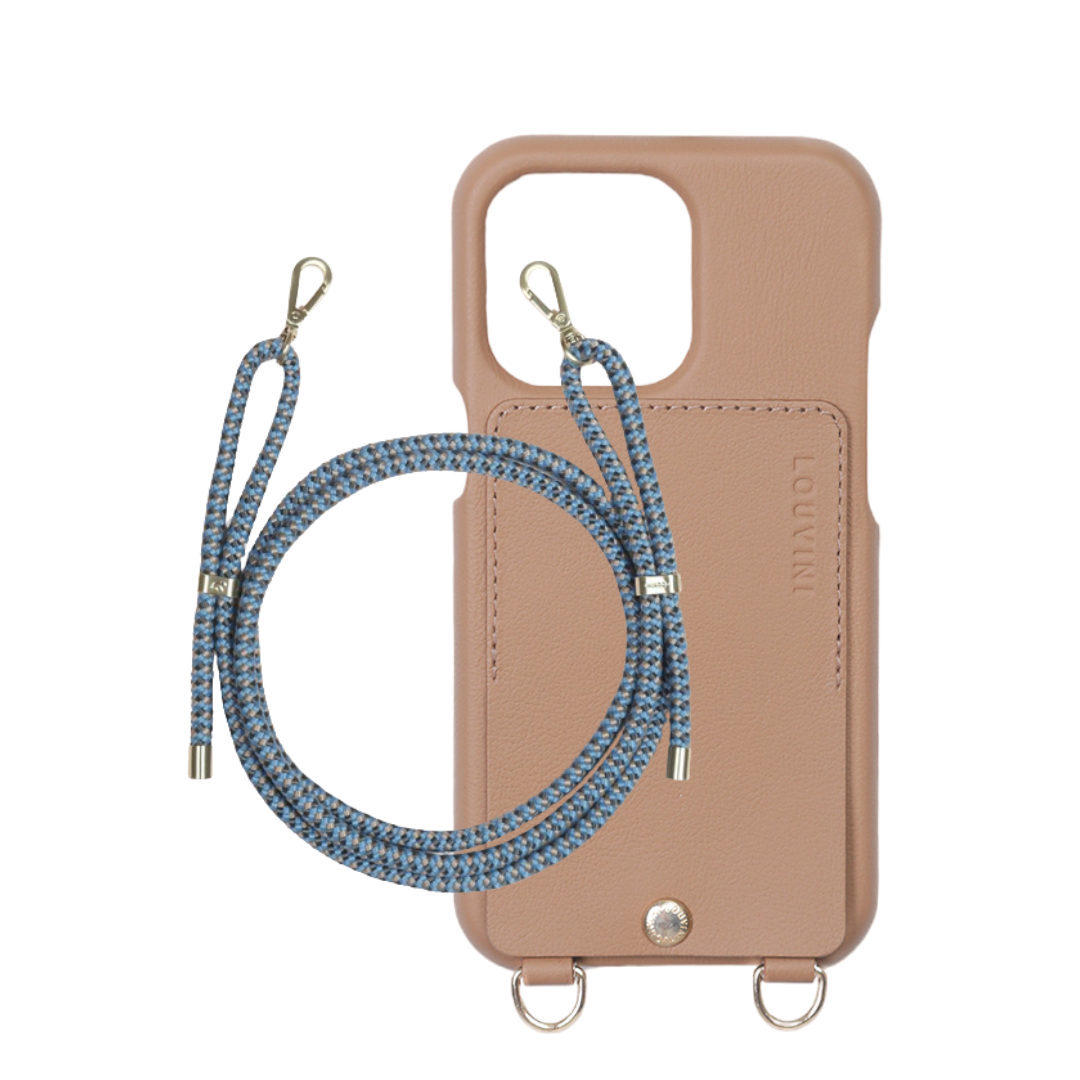 Étui iPhone Lou Camel & cordon Tessa Bleu-beige