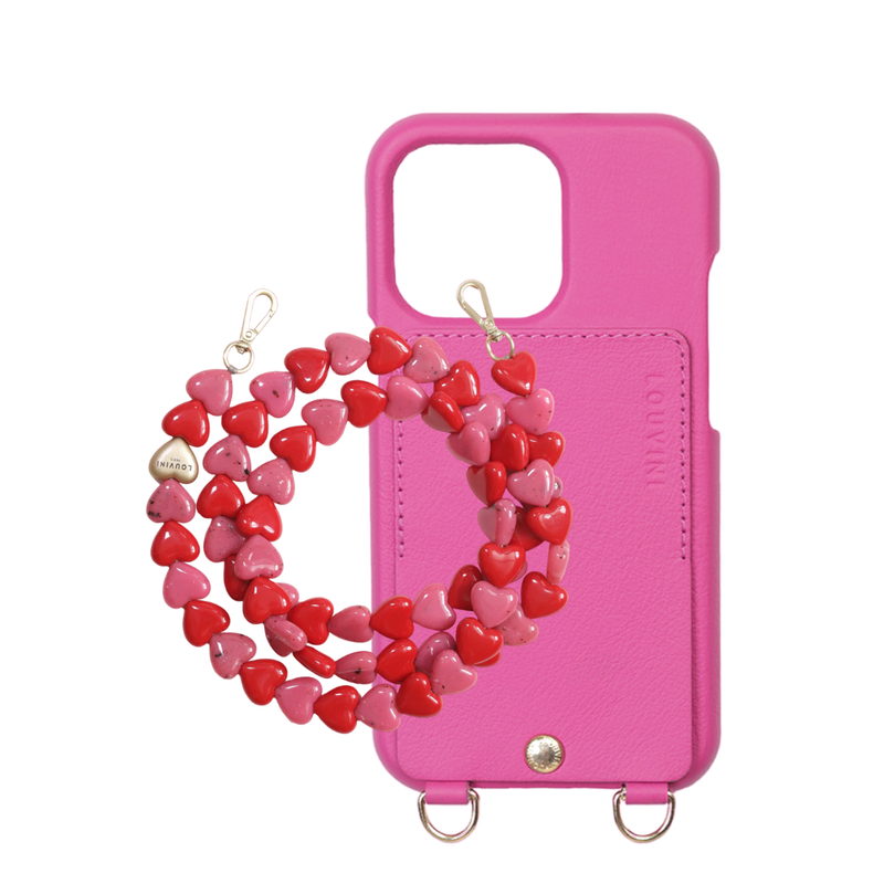Étui iPhone Lou Fuchsia & Chaîne Cuore Rose-Rouge