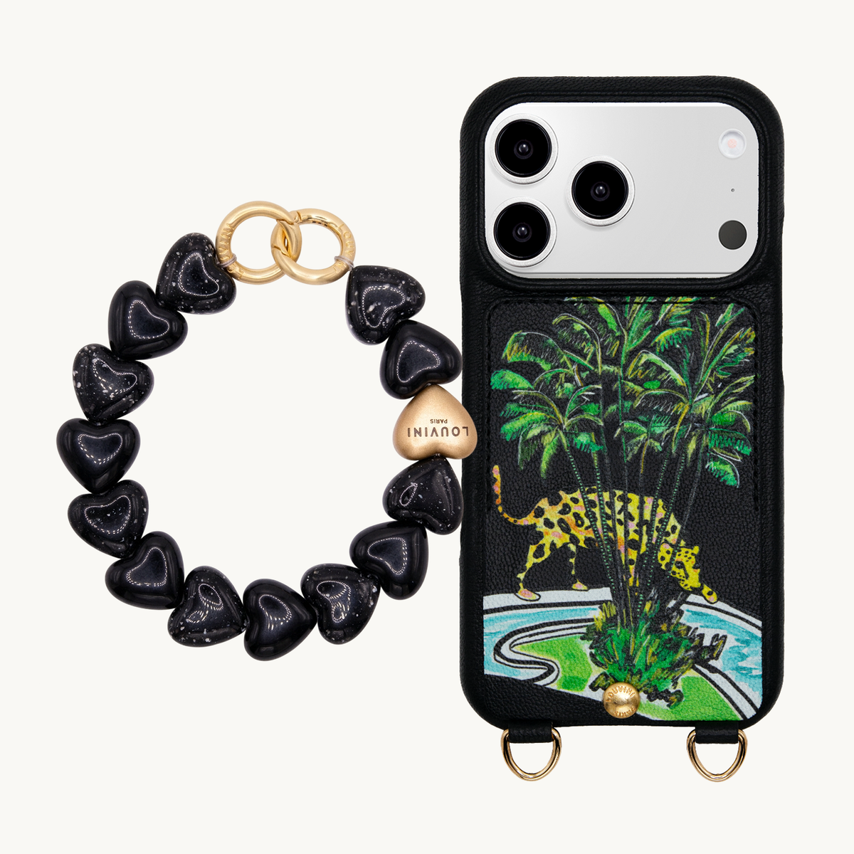 Coque iPhone LOU x FILIPE JARDIM Noir & Bracelet PETIT CUORE Noir