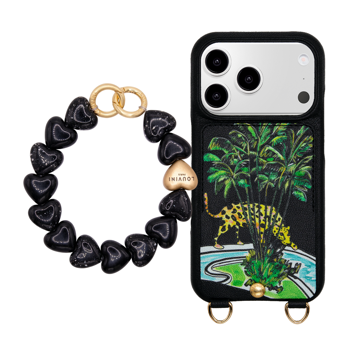 Coque iPhone LOU x FILIPE JARDIM Noir & Bracelet PETIT CUORE Noir