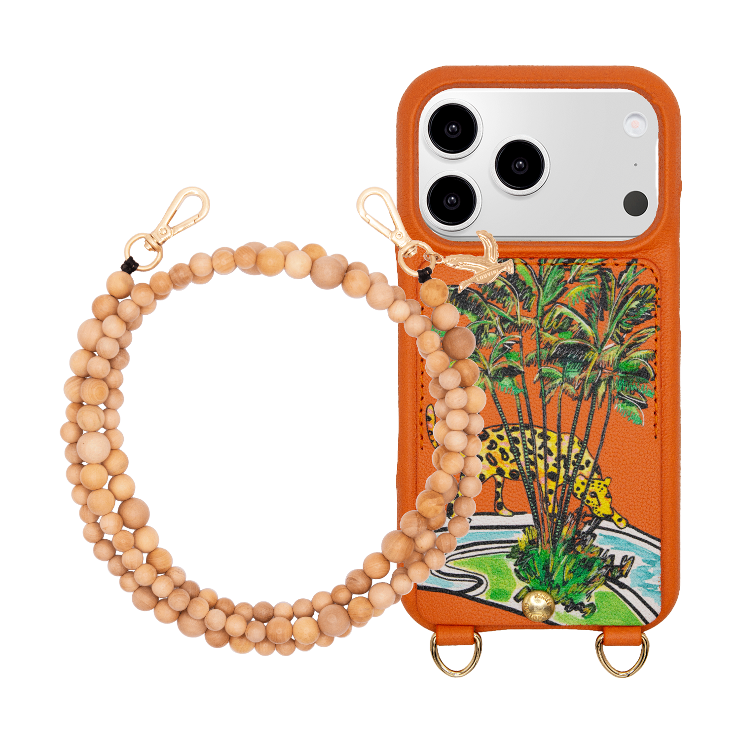 Coque iPhone LOU x FILIPE JARDIM Orange & Bandoulière ARIELLE Naturel