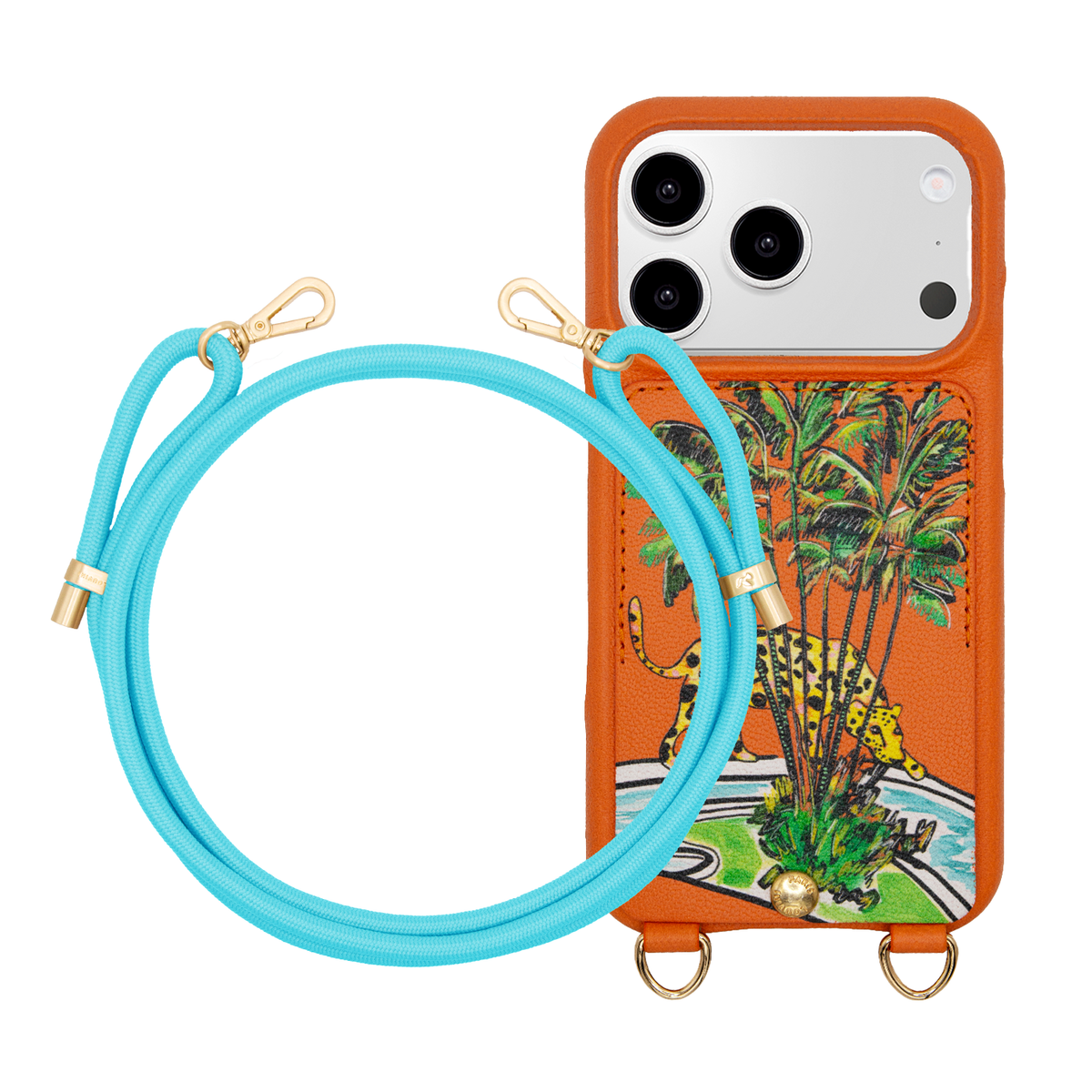 Coque iPhone LOU x FILIPE JARDIM Orange & Cordon TESSA Turquoise