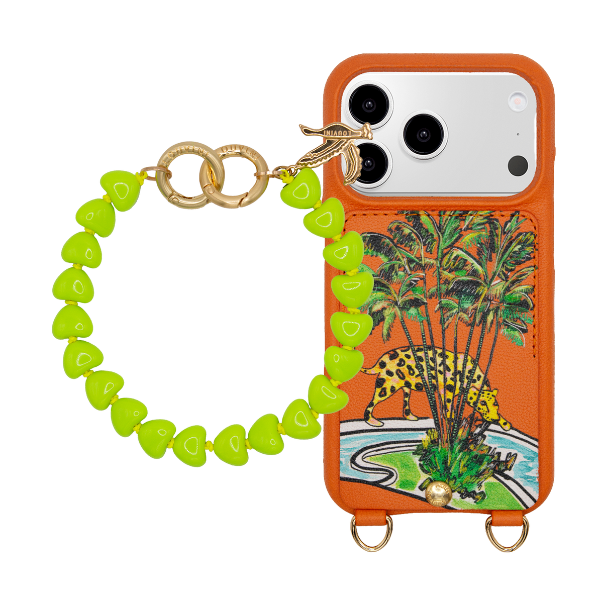 Coque iPhone LOU x FILIPE JARDIM Orange & Bracelet TINY CUORE Vert Fluo
