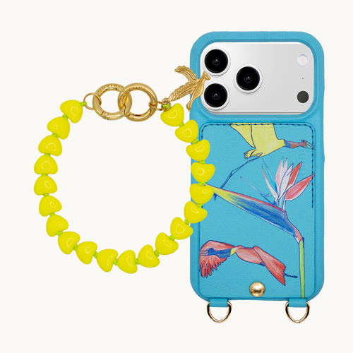 Coque iPhone LOU x FILIPE JARDIM Turquoise & Bracelet TINY CUORE Jaune Fluo
