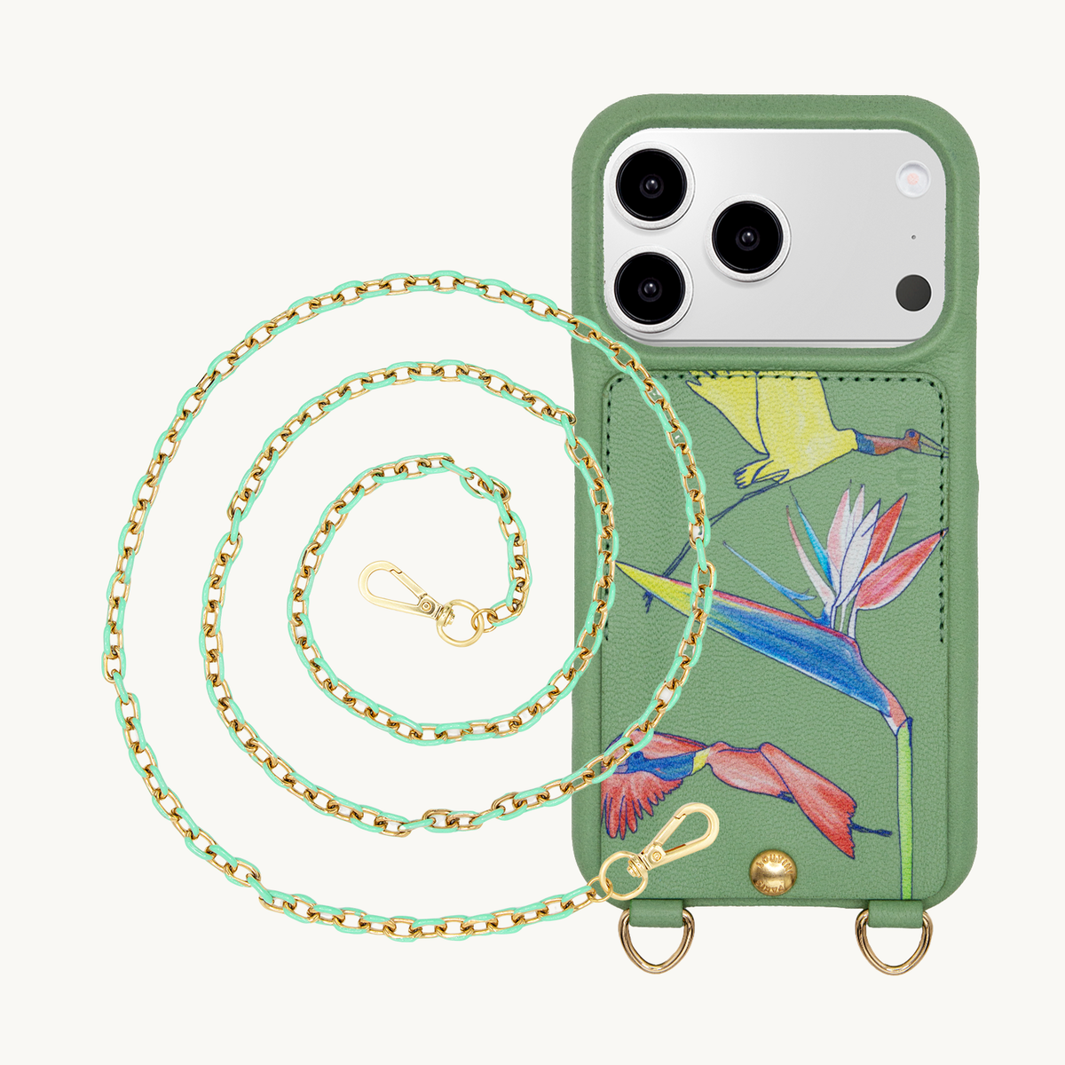 Coque iPhone LOU x FILIPE JARDIM Vert clair & Chaîne MIA Menthe
