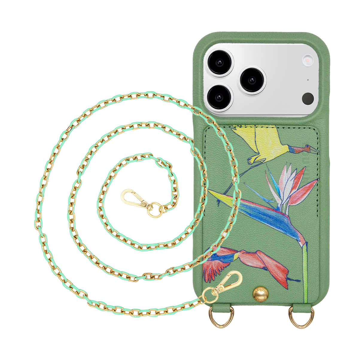 Coque iPhone LOU x FILIPE JARDIM Vert clair & Chaîne MIA Menthe