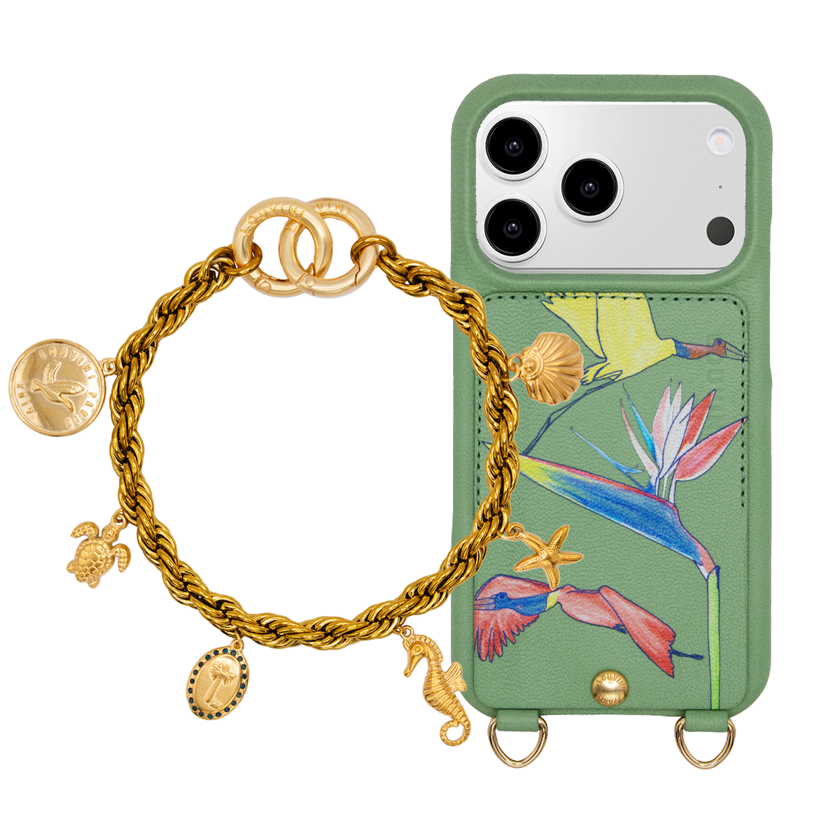 Coque iPhone LOU x FILIPE JARDIM Vert clair & Bracelet PETIT CELINE Jungle