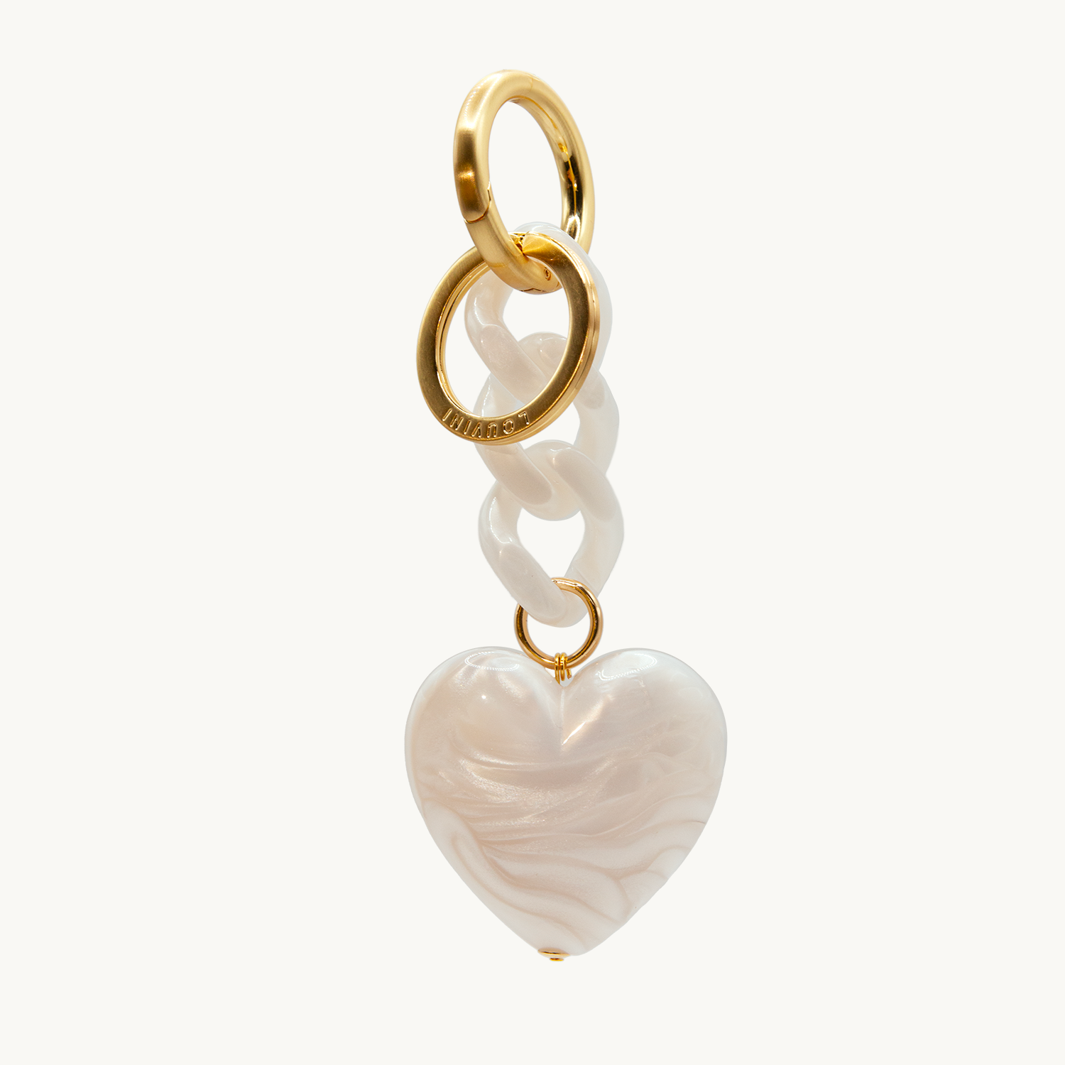PORTE-CLÉ GRAND COEUR - Perles Blanches