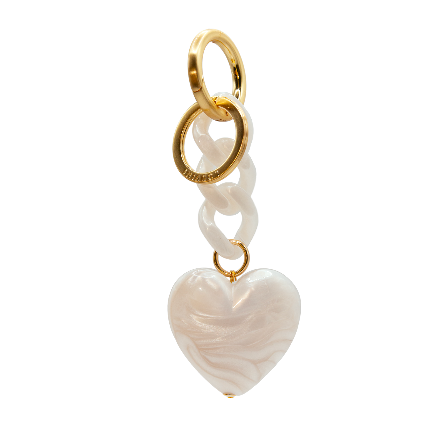 PORTE-CLÉ GRAND COEUR - Perles Blanches