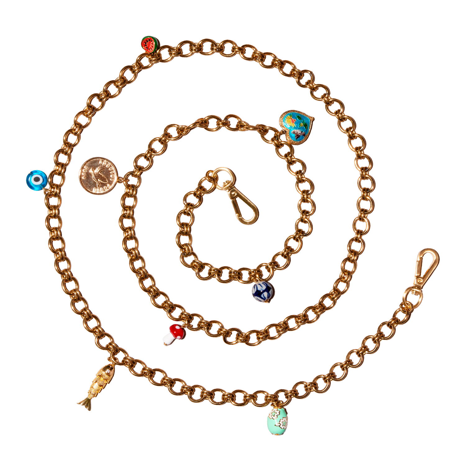 chaîne de téléphone en maillons dorés avec charms