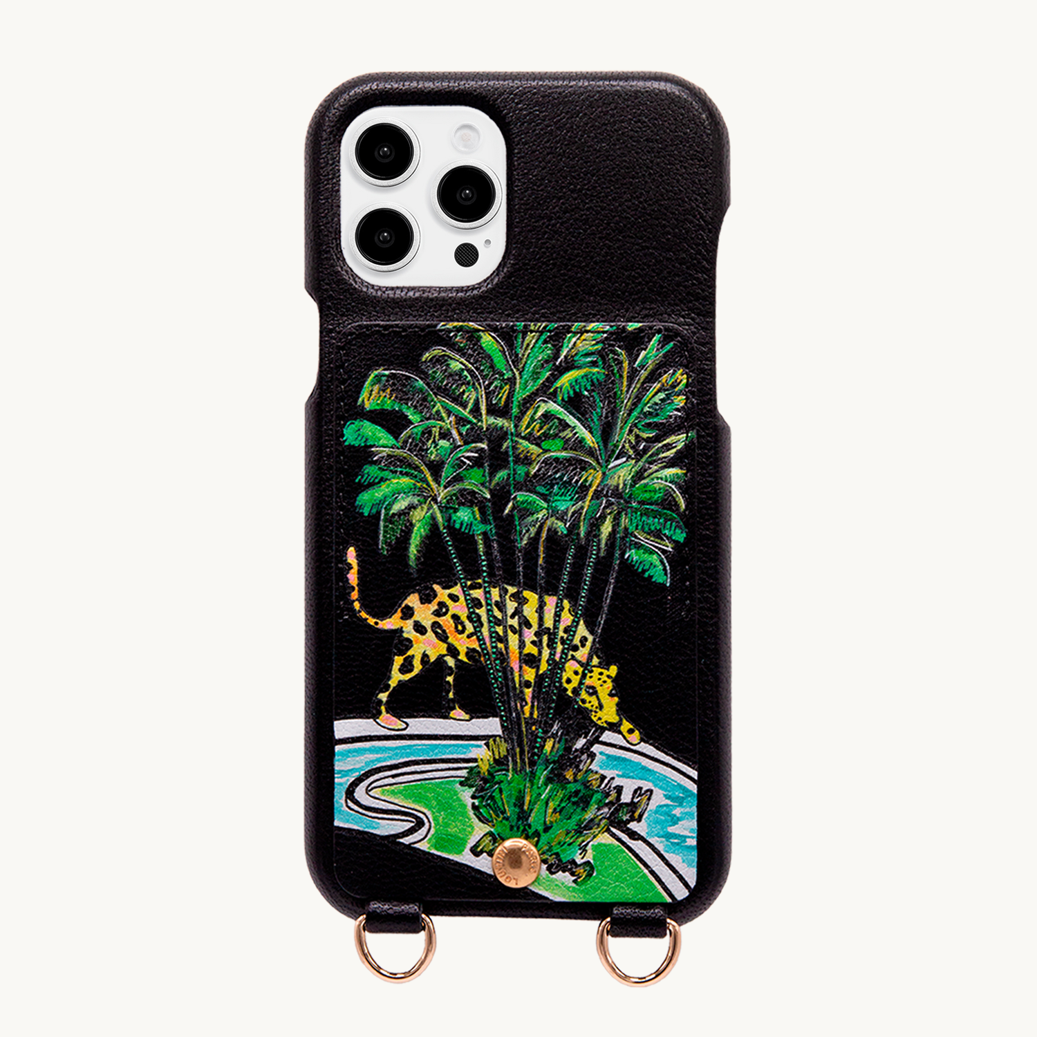 Coque iPhone cuir porte-carte avec anneaux LOU x FILIPE JARDIM - Noir
