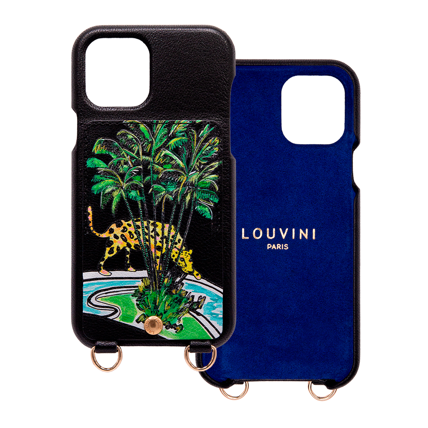 Coque iPhone cuir porte-carte avec anneaux LOU x FILIPE JARDIM - Noir