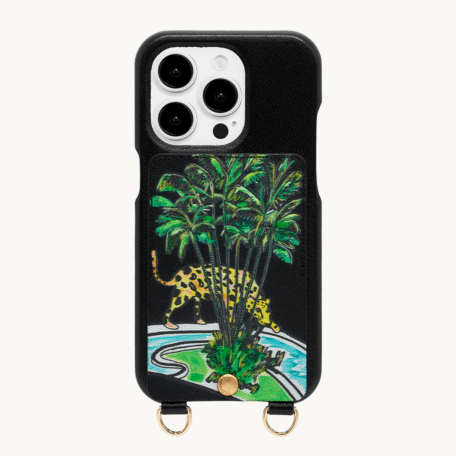 Coque iPhone cuir porte-carte avec anneaux LOU x FILIPE JARDIM - Noir