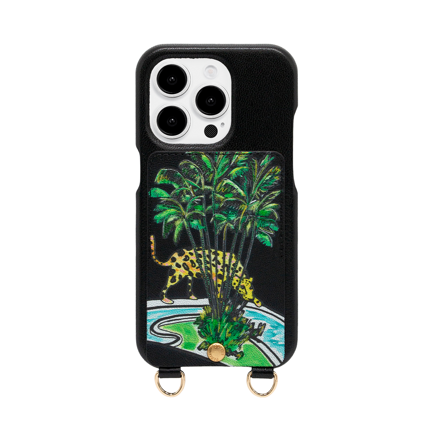 Coque iPhone cuir porte-carte avec anneaux LOU x FILIPE JARDIM - Noir
