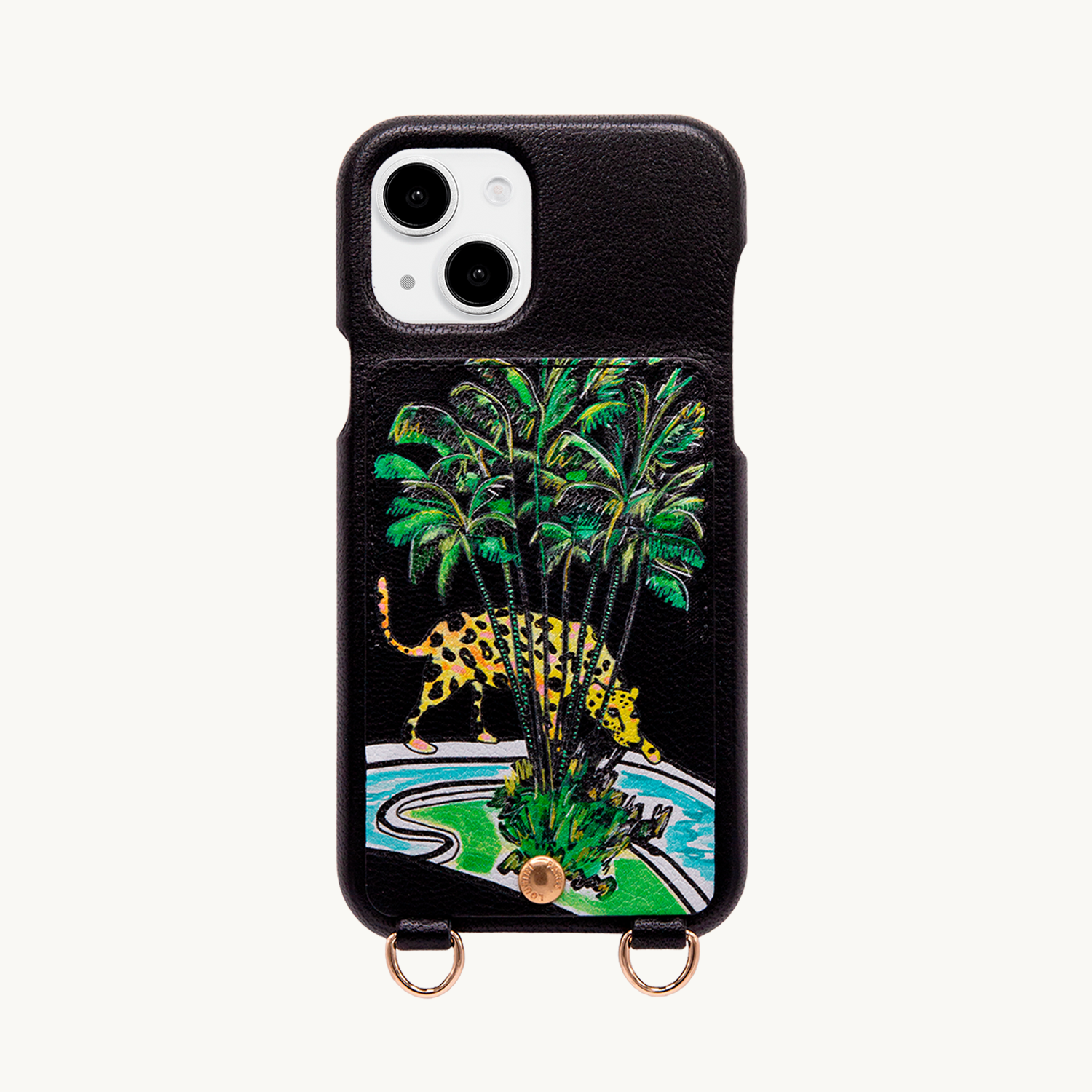 Coque iPhone cuir porte-carte avec anneaux LOU x FILIPE JARDIM - Noir