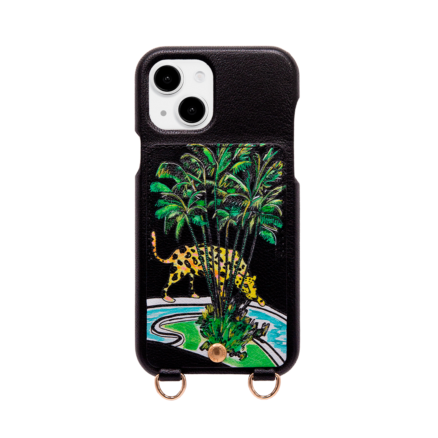 Coque iPhone cuir porte-carte avec anneaux LOU x FILIPE JARDIM - Noir