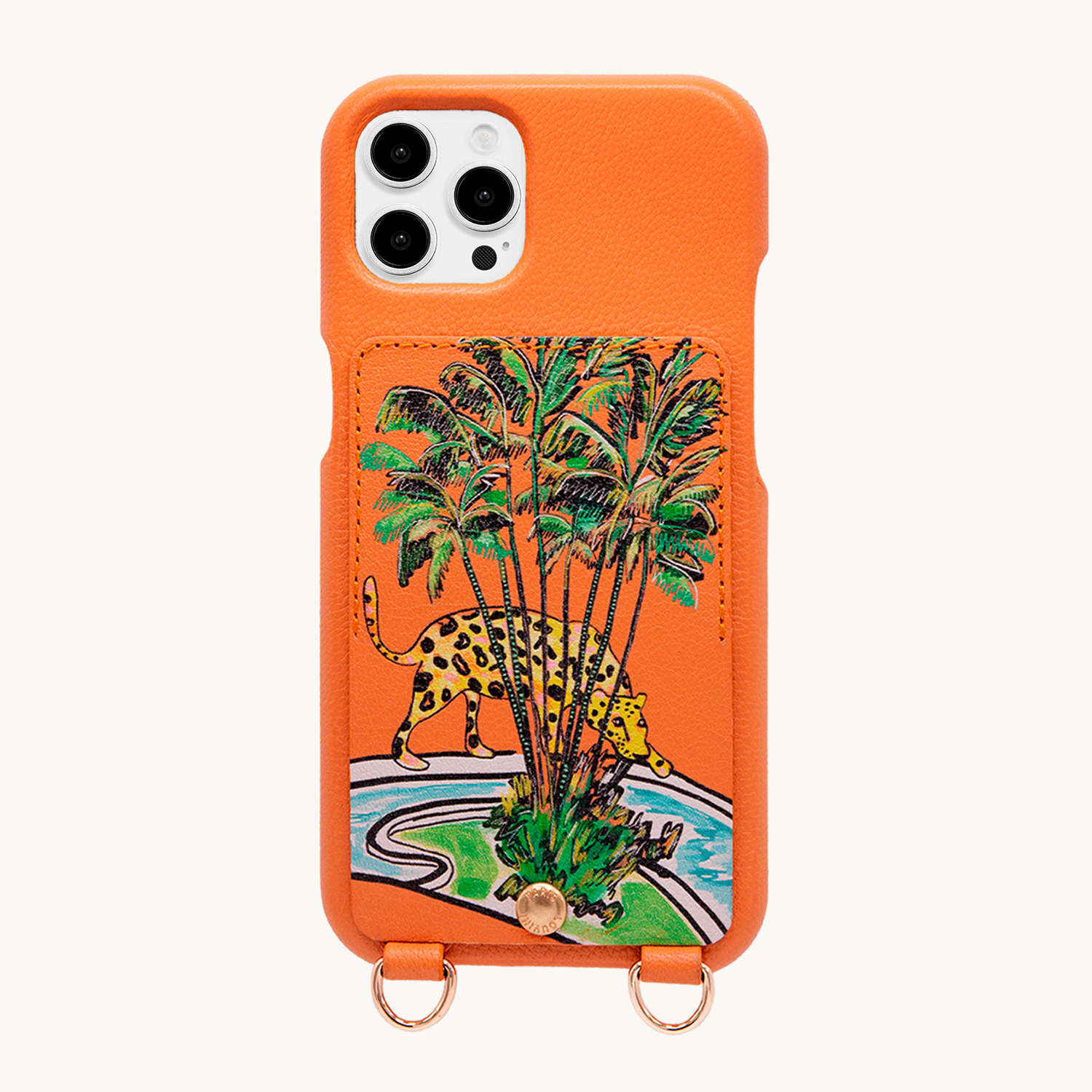 Coque iPhone cuir porte-carte avec anneaux LOU x FILIPE JARDIM - Orange