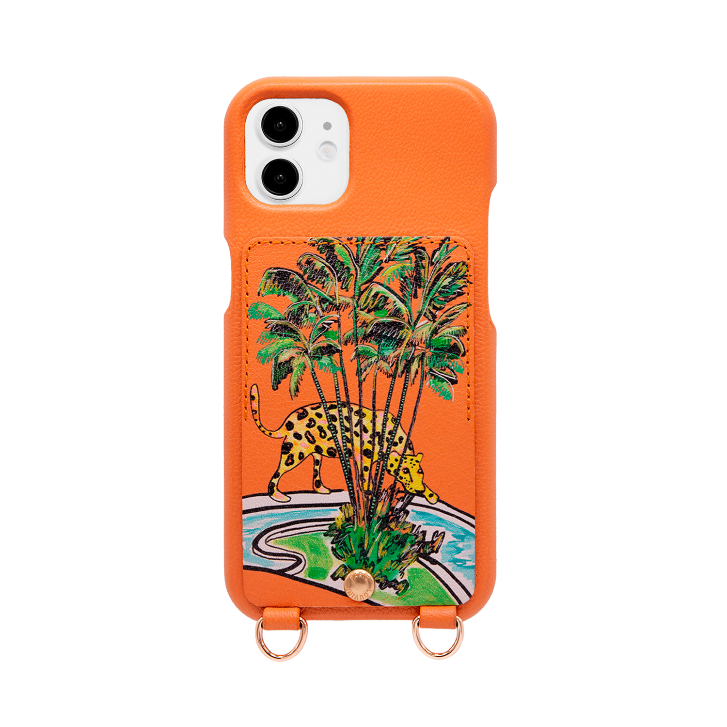 Coque iPhone cuir porte-carte avec anneaux LOU x FILIPE JARDIM - Orange