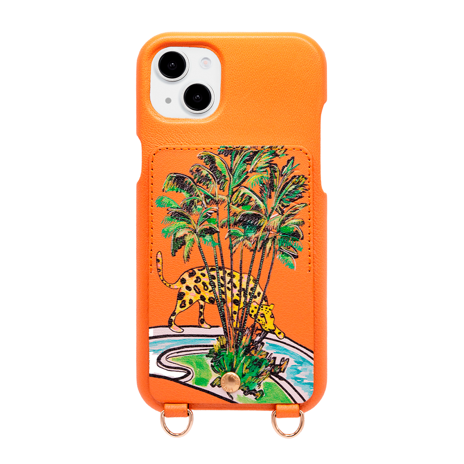 Coque iPhone cuir porte-carte avec anneaux LOU x FILIPE JARDIM - Orange