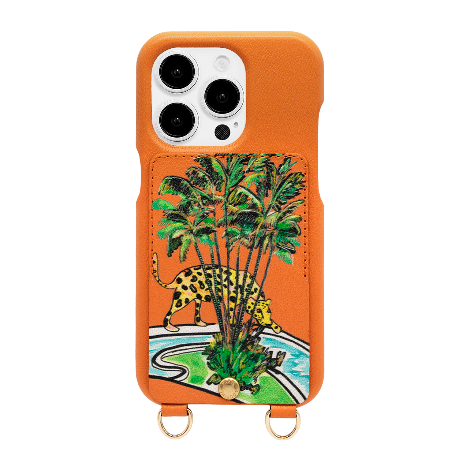 Coque iPhone cuir porte-carte avec anneaux LOU x FILIPE JARDIM - Orange