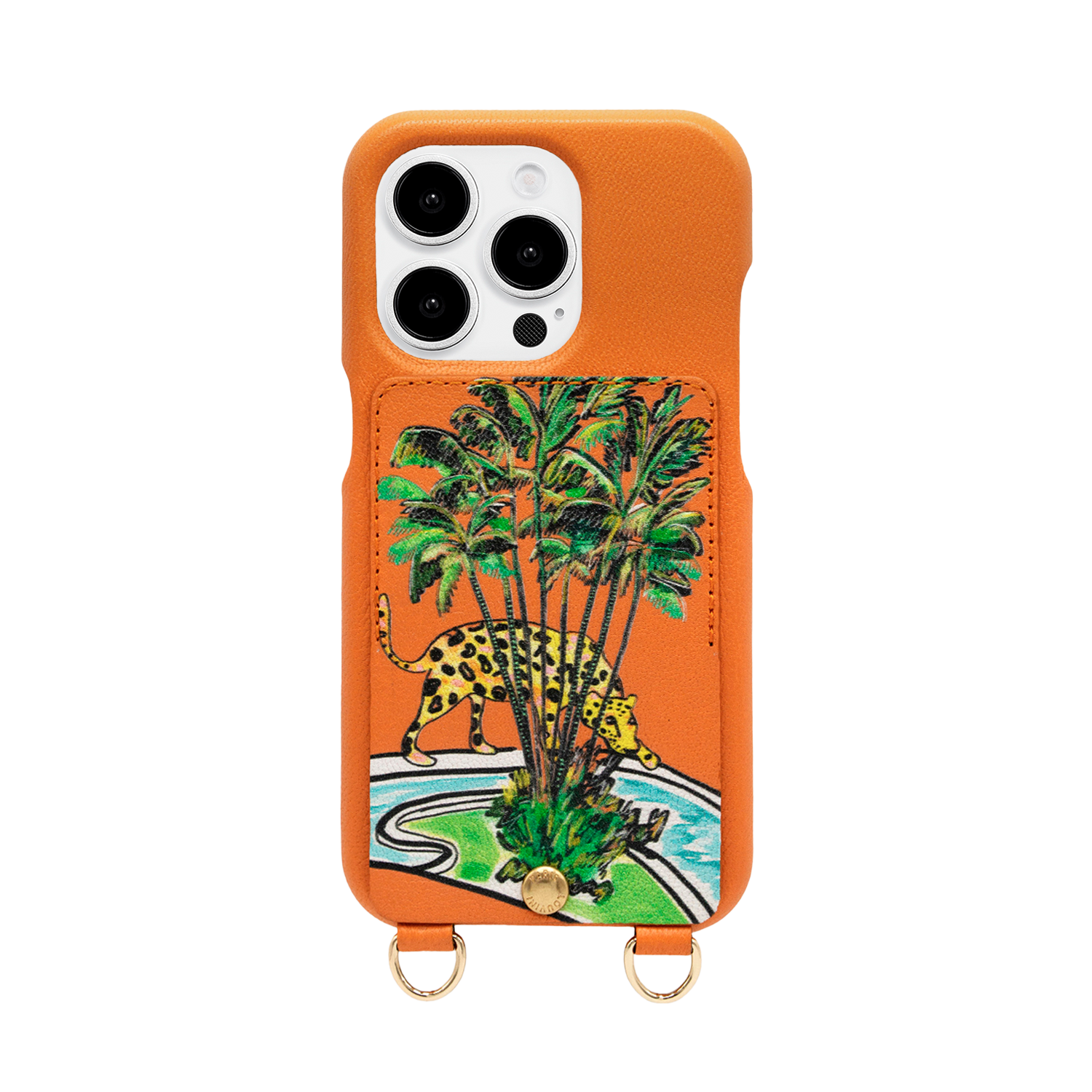 Coque iPhone cuir porte-carte avec anneaux LOU x FILIPE JARDIM - Orange
