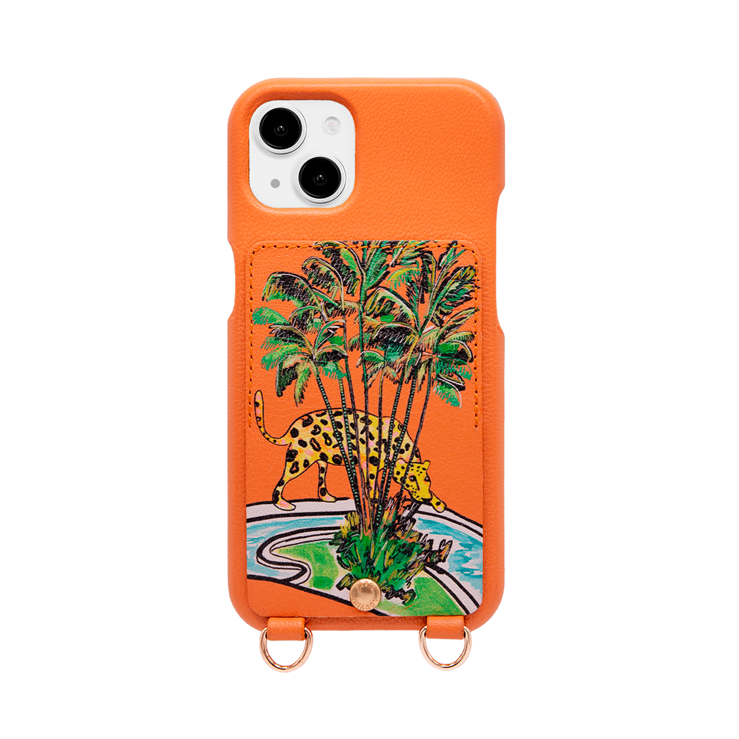 Coque iPhone cuir porte-carte avec anneaux LOU x FILIPE JARDIM - Orange