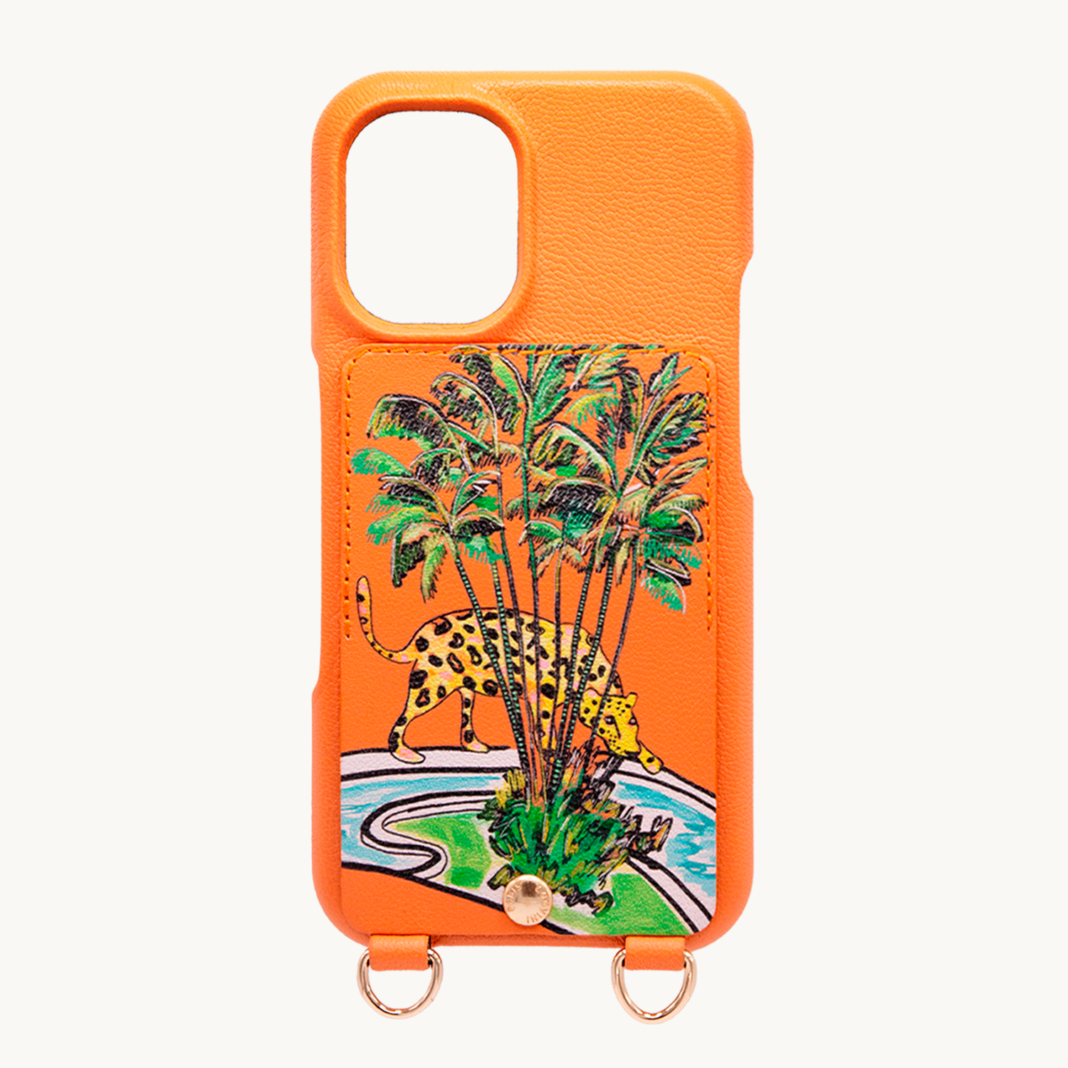 Coque iPhone cuir porte-carte avec anneaux LOU x FILIPE JARDIM - Orange