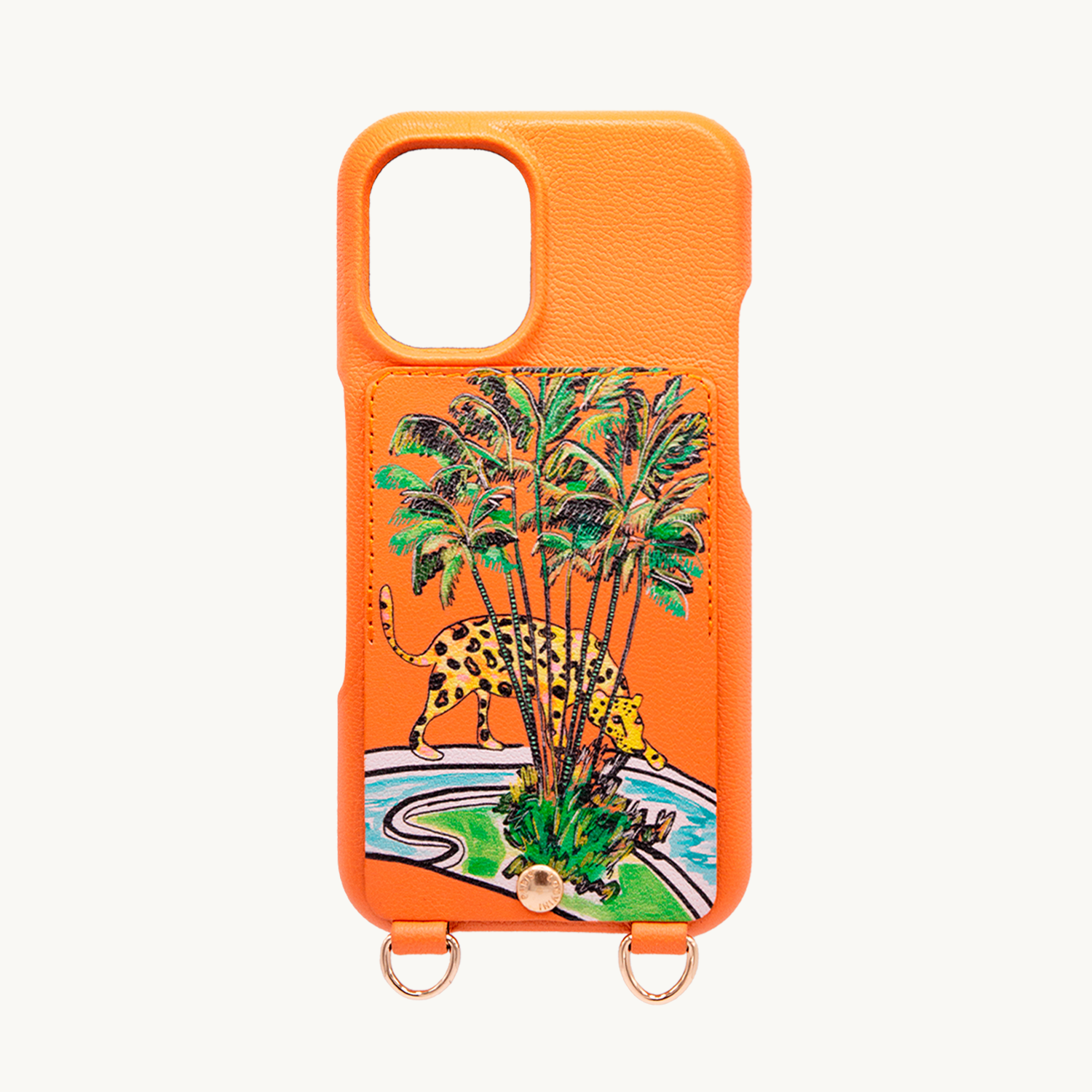 Coque iPhone cuir porte-carte avec anneaux LOU x FILIPE JARDIM - Orange