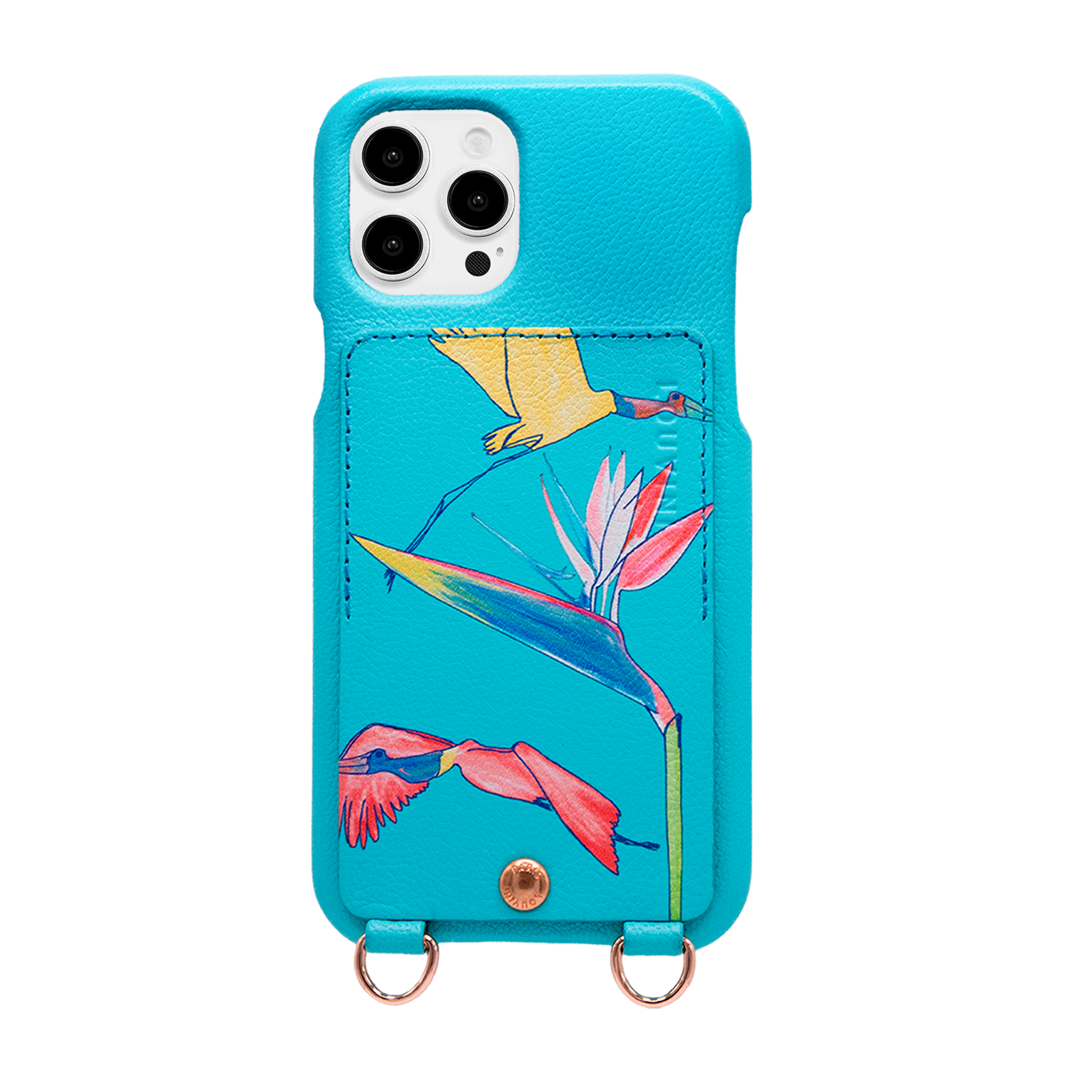 Coque iPhone cuir porte-carte avec anneaux LOU x FILIPE JARDIM - Turquoise