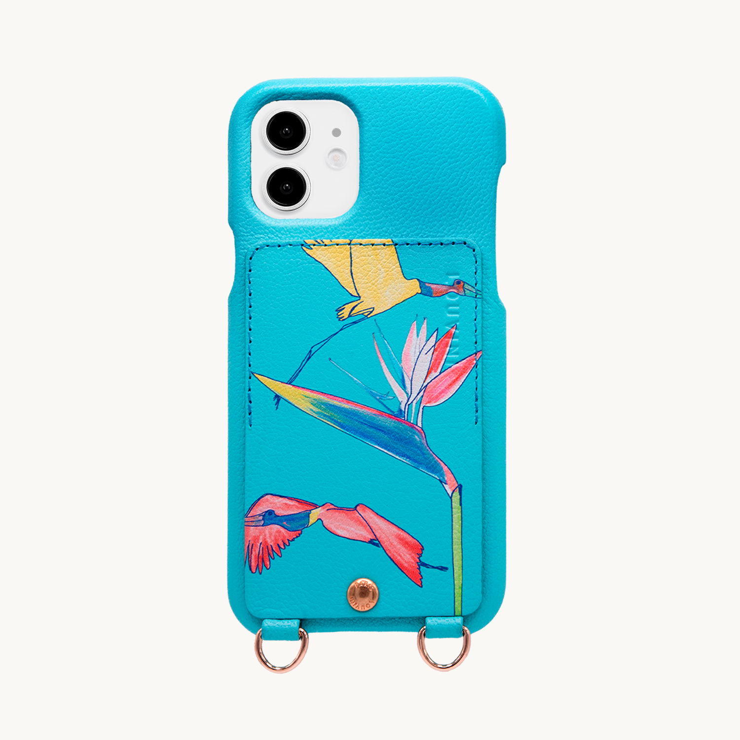 Coque iPhone cuir porte-carte avec anneaux LOU x FILIPE JARDIM - Turquoise