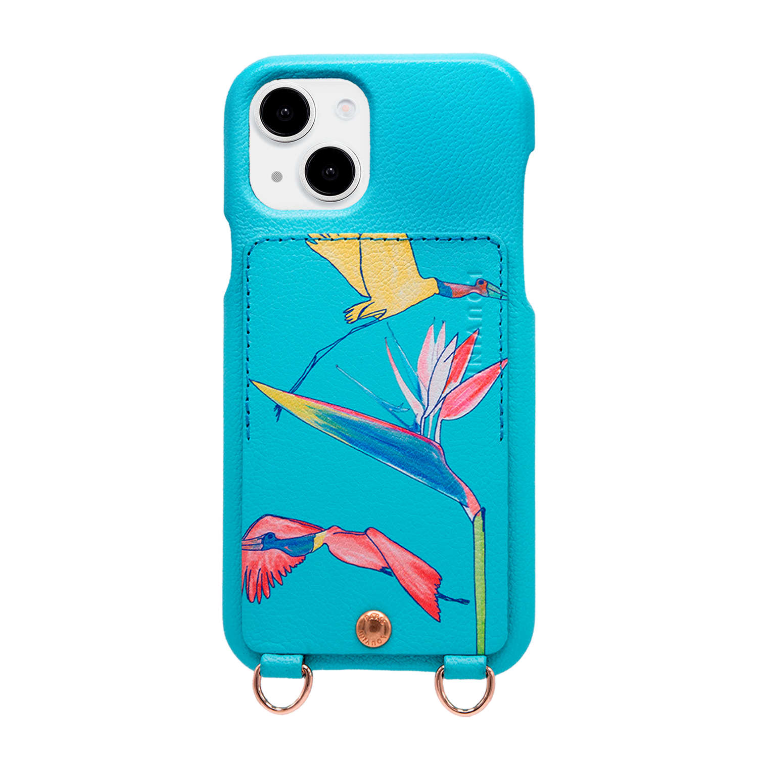 Coque iPhone cuir porte-carte avec anneaux LOU x FILIPE JARDIM - Turquoise