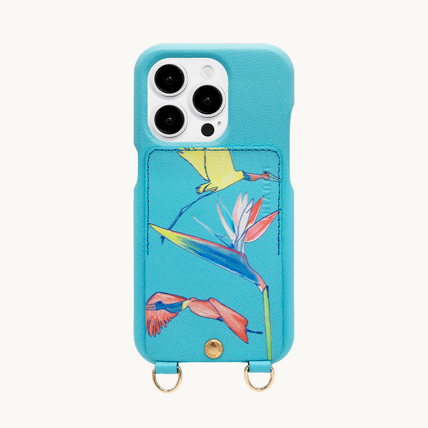 Coque iPhone cuir porte-carte avec anneaux LOU x FILIPE JARDIM - Turquoise