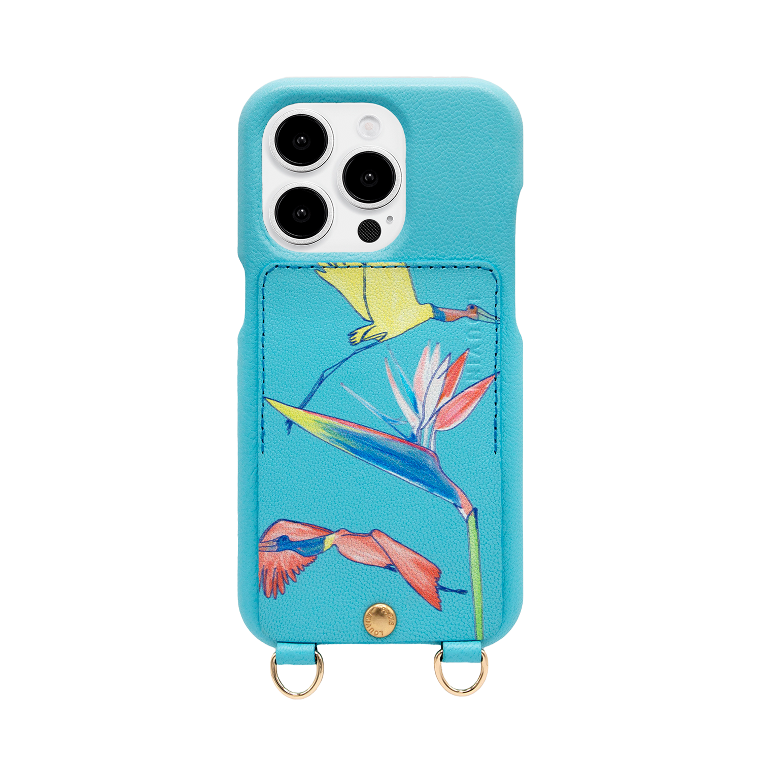 Coque iPhone cuir porte-carte avec anneaux LOU x FILIPE JARDIM - Turquoise