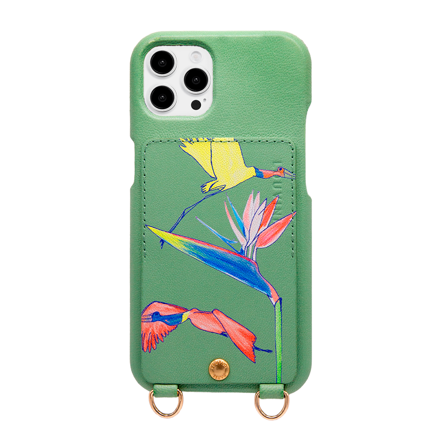 Coque iPhone cuir porte-carte avec anneaux LOU x FILIPE JARDIM - Vert clair