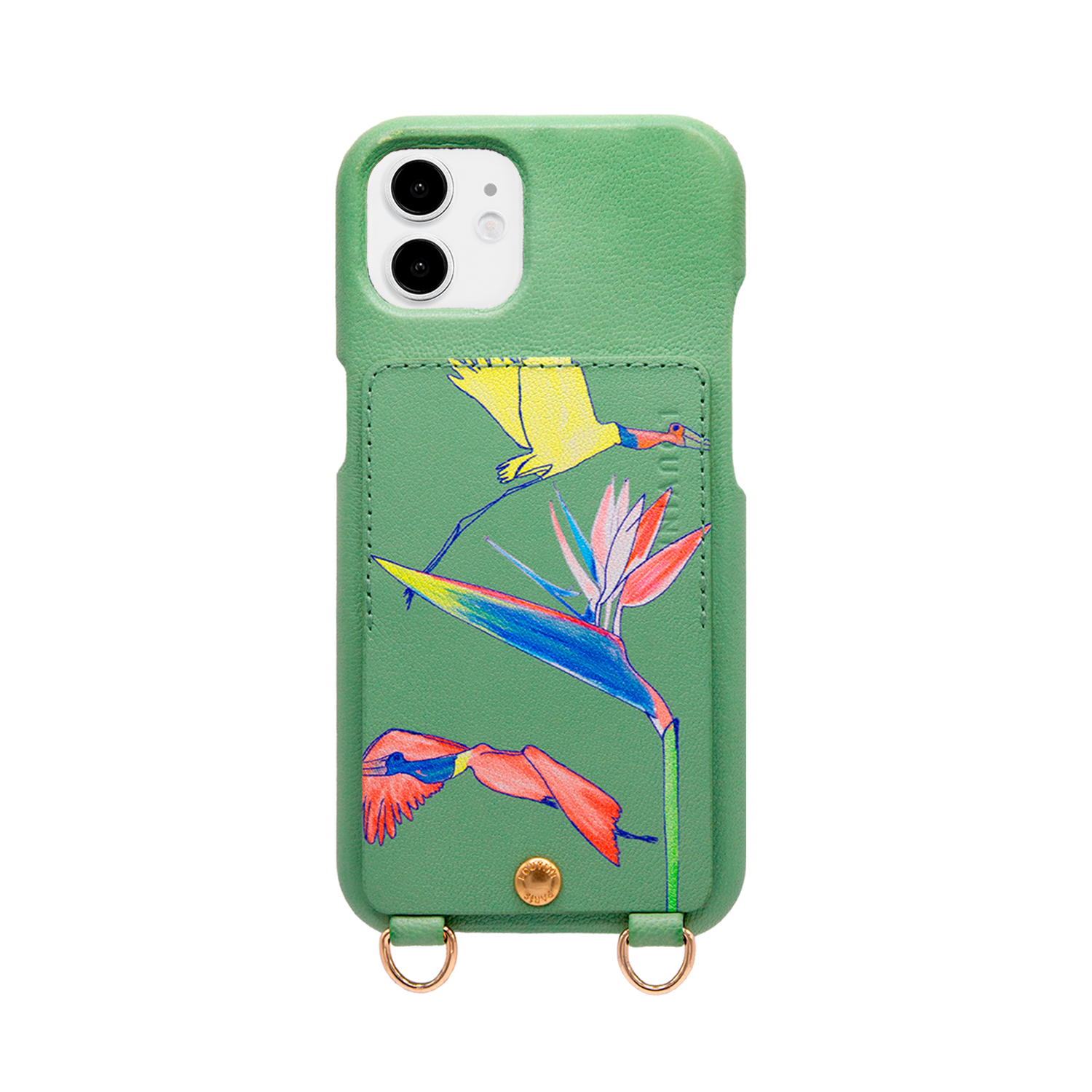 Coque iPhone cuir porte-carte avec anneaux LOU x FILIPE JARDIM - Vert clair