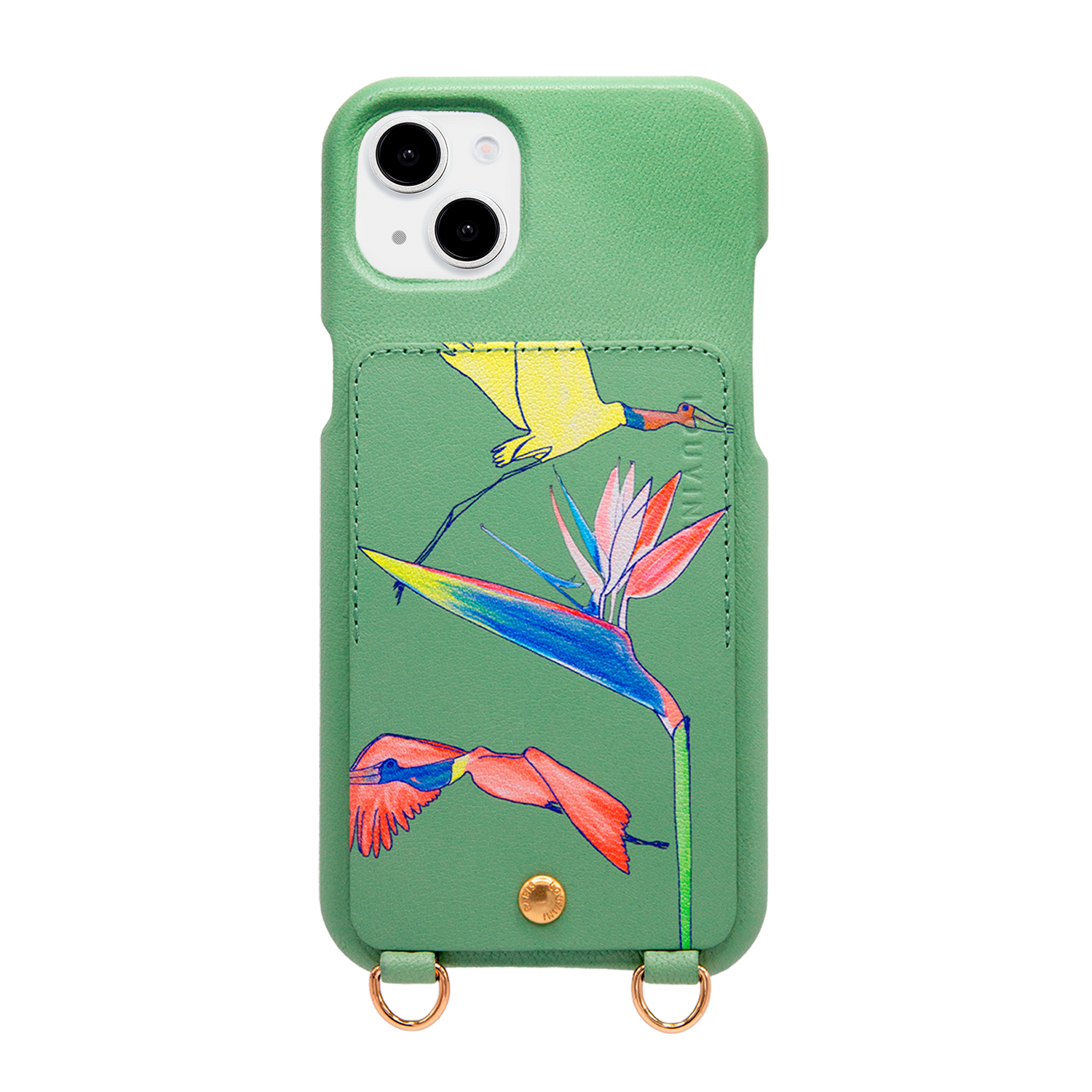 Coque iPhone cuir porte-carte avec anneaux LOU x FILIPE JARDIM - Vert clair