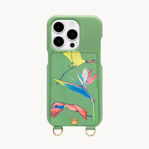 Coque iPhone cuir porte-carte avec anneaux LOU x FILIPE JARDIM - Vert clair