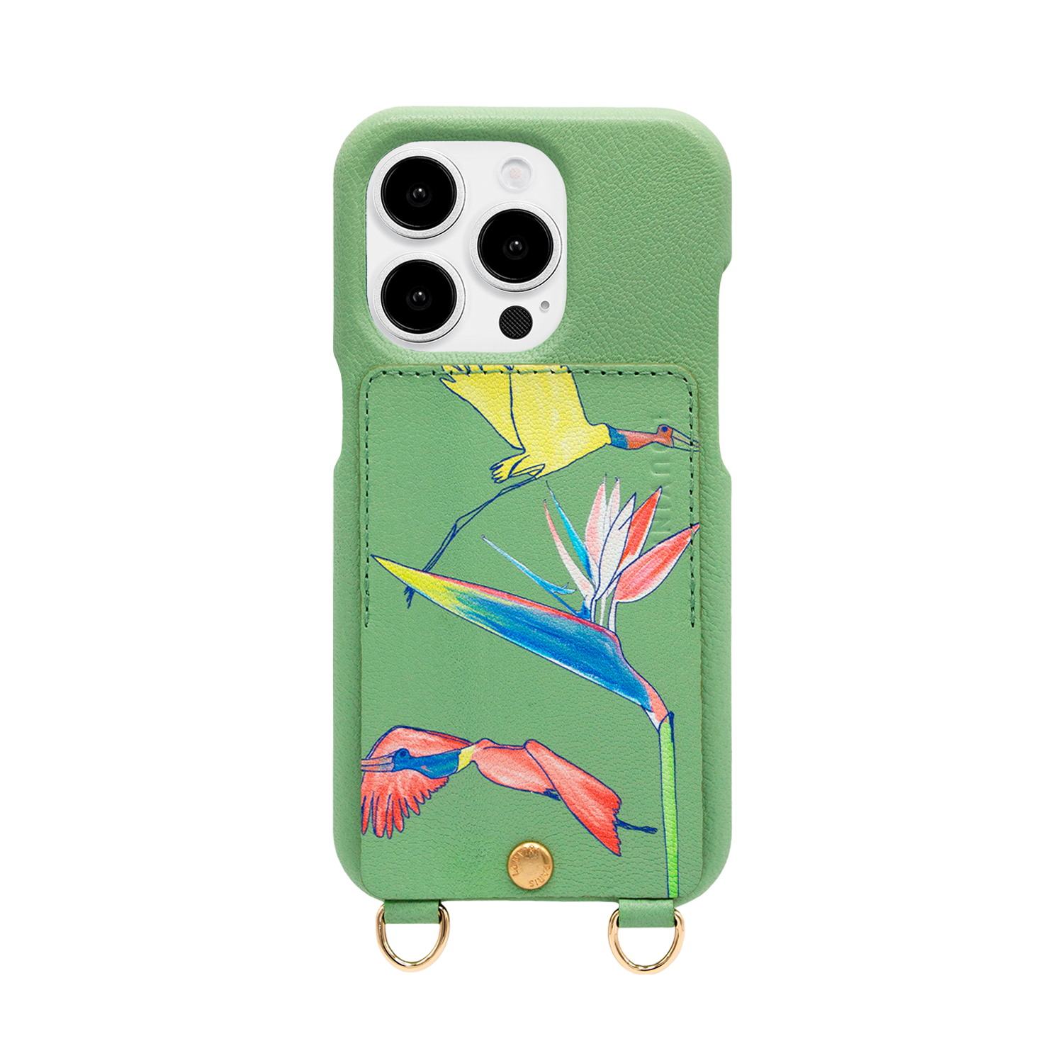 Coque iPhone cuir porte-carte avec anneaux LOU x FILIPE JARDIM - Vert clair