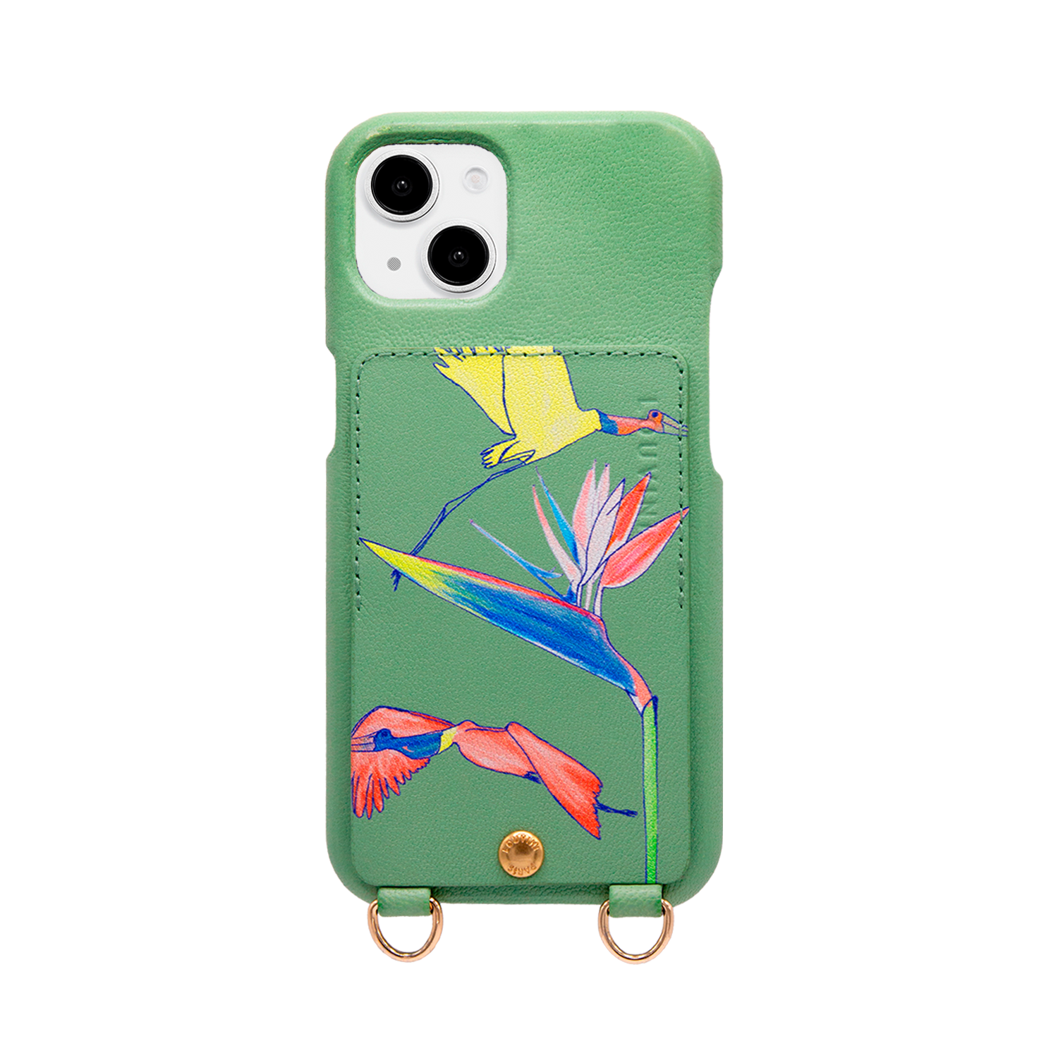 Coque iPhone cuir porte-carte avec anneaux LOU x FILIPE JARDIM - Vert clair