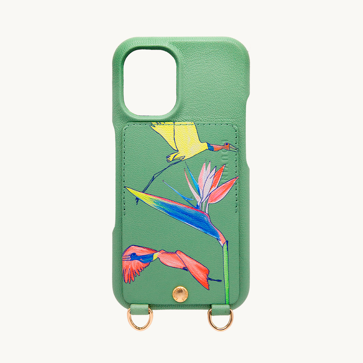 Coque iPhone cuir porte-carte avec anneaux LOU x FILIPE JARDIM - Vert clair