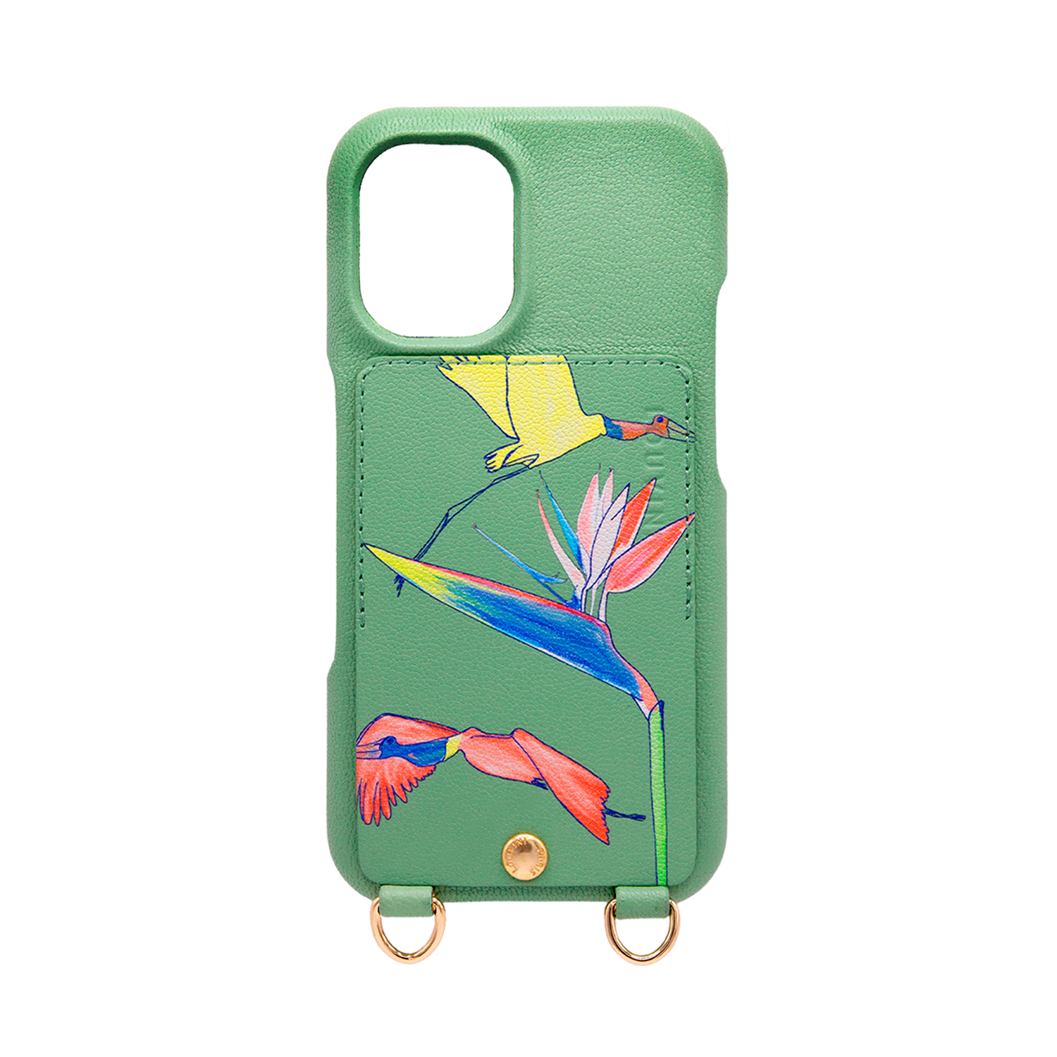 Coque iPhone cuir porte-carte avec anneaux LOU x FILIPE JARDIM - Vert clair