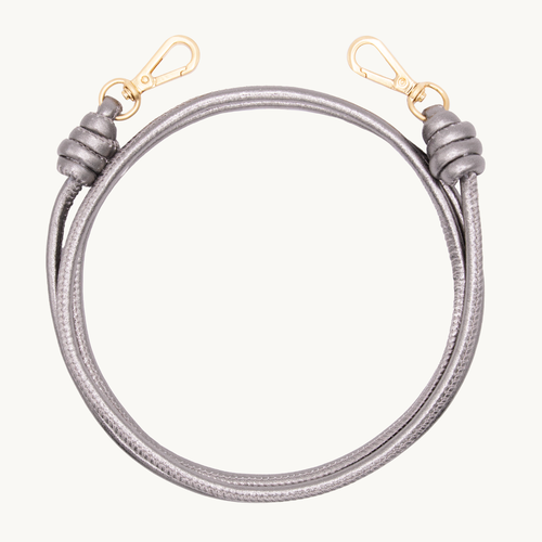 Cordon de telephone bandouliere en cuir anthracite metallisé