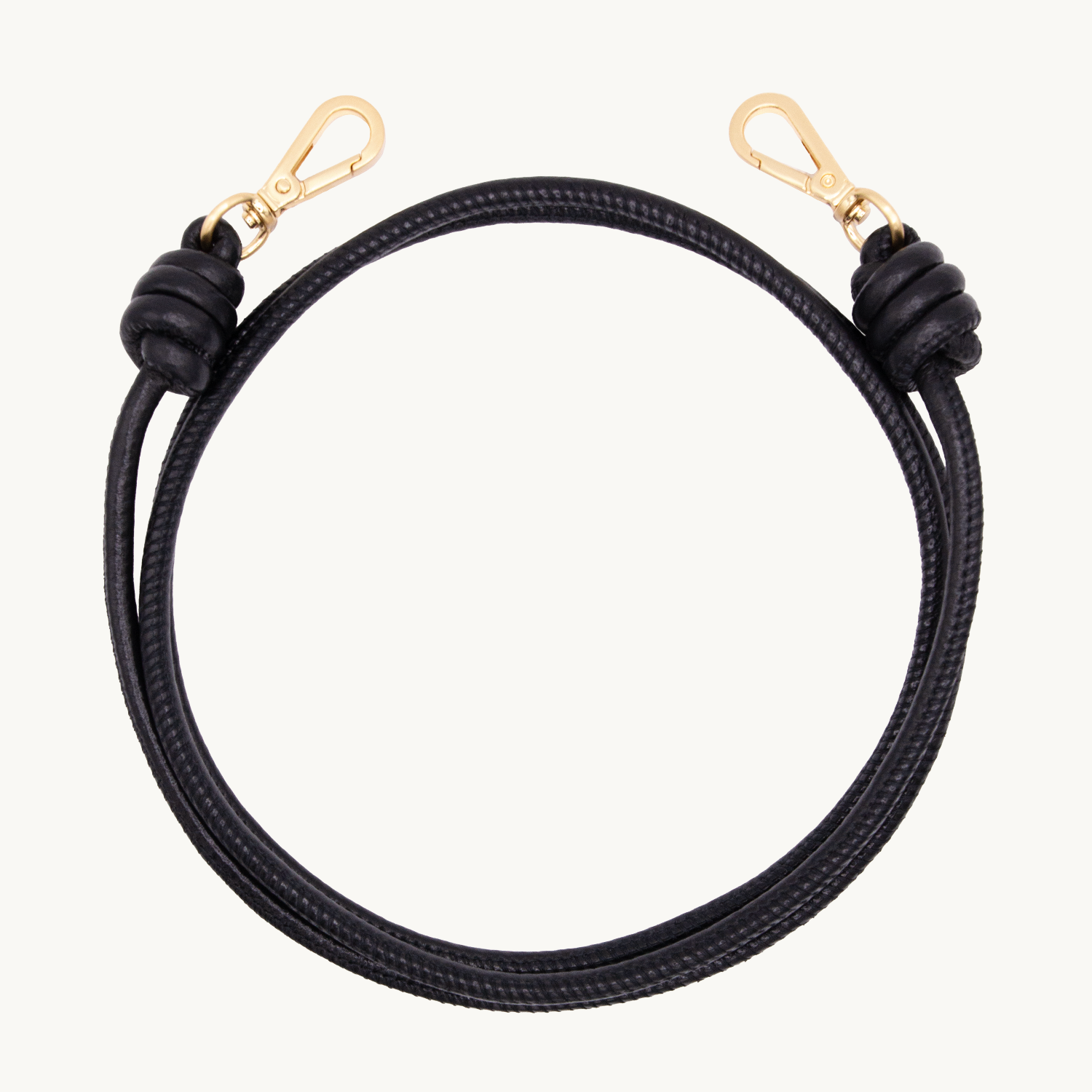 Cordon de telephone bandouliere en cuir noir metallisé