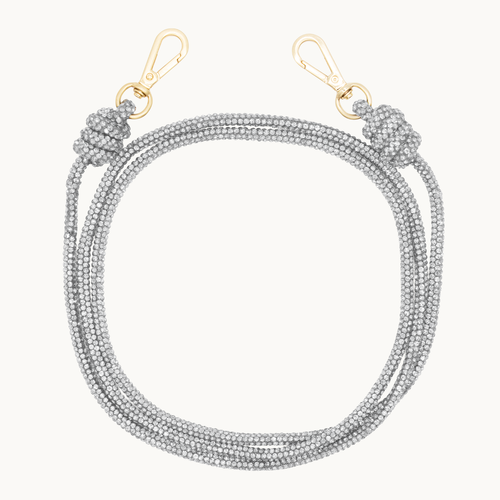 Cordon de telephone bandouliere a strass argente