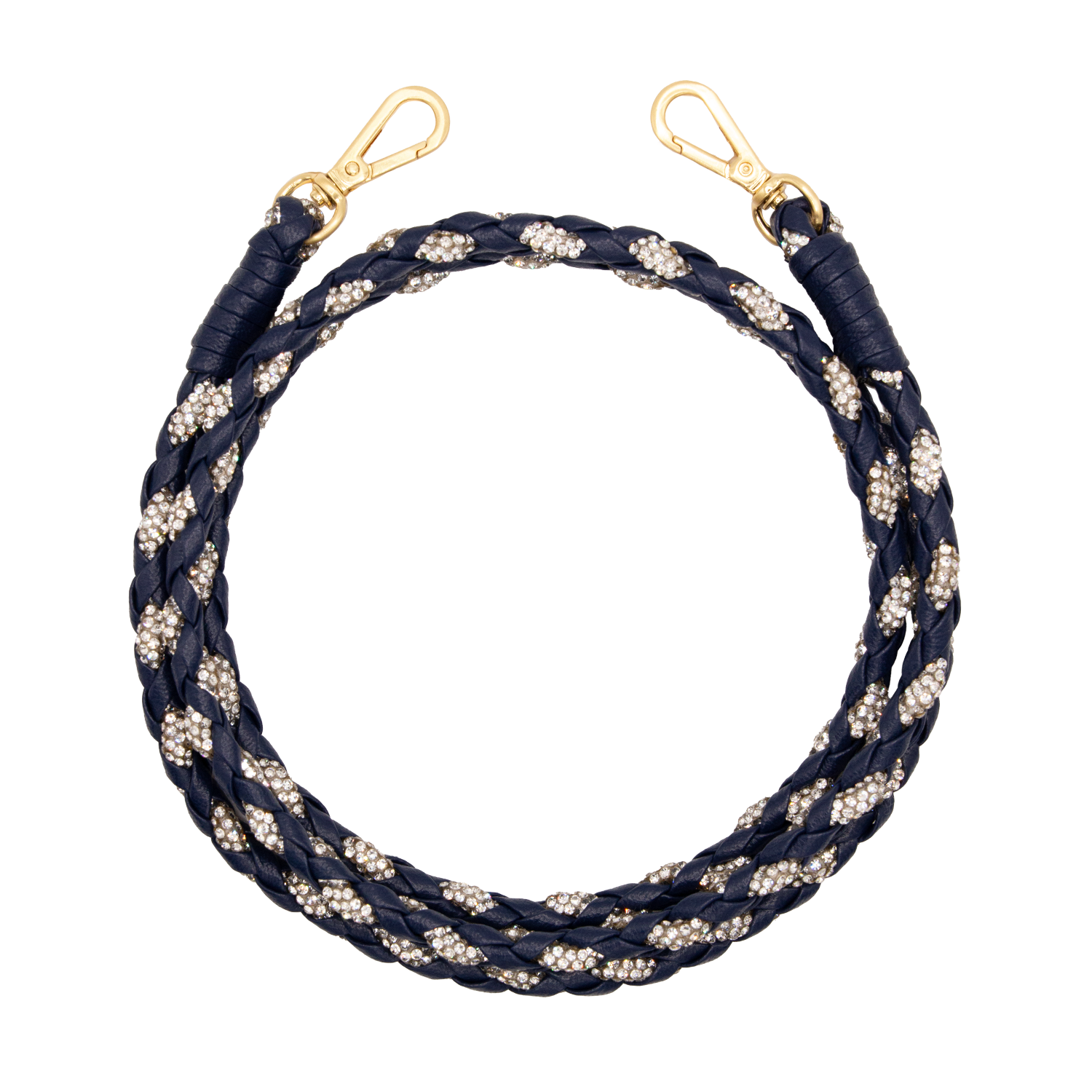 Cordon de telephone bandouliere a strass et cuir marine