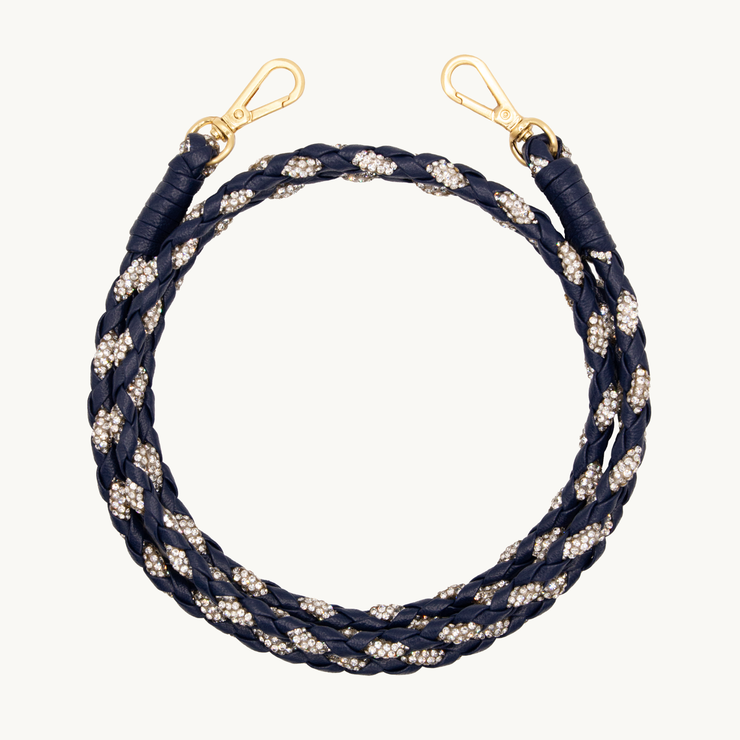 Cordon de telephone bandouliere a strass et cuir marine