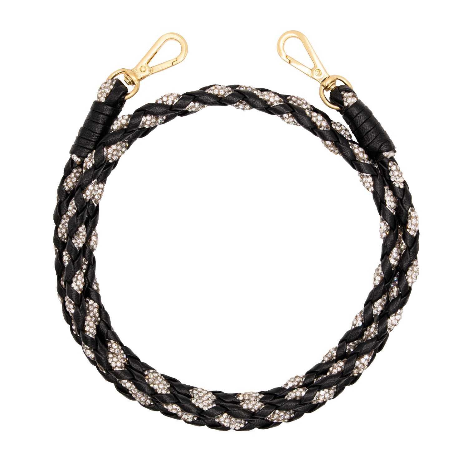 Cordon de telephone bandouliere a strass et cuir noir